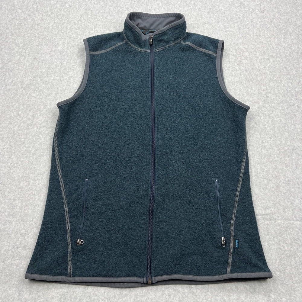 KÜHL Alfpaca Fleece‎ Vest Men's Medium Blue Knit Full Zip Pockets Retro Hiking